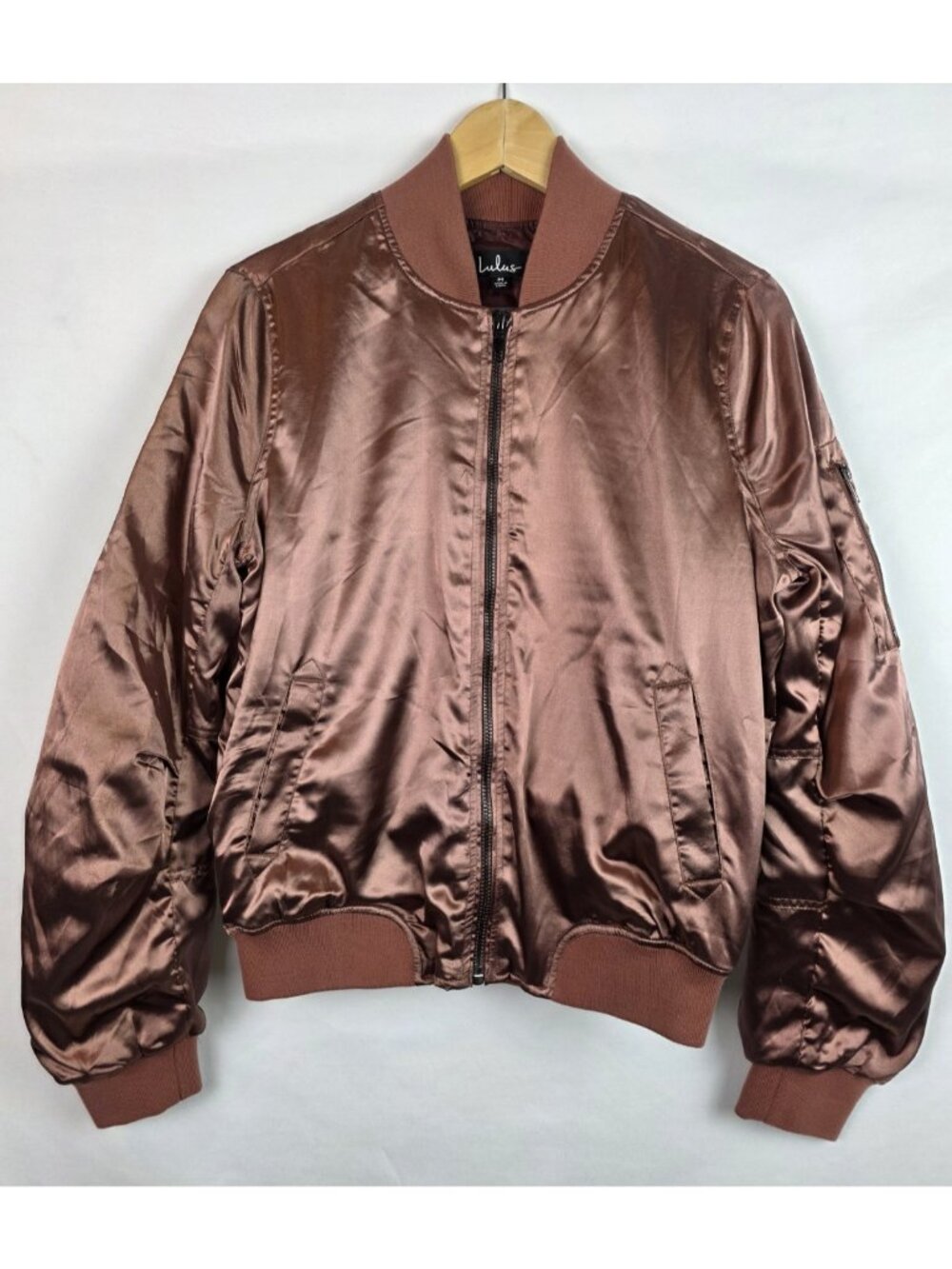 Lulus Women's Jacket Size Medium Metallic Copper Bomber Puffy Coat Full Zip